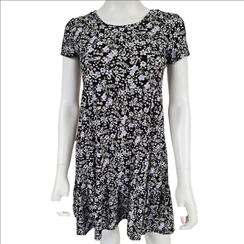 Pink Rose Short Sleeve Floral Ruffled Hem Mini Dress Size M
